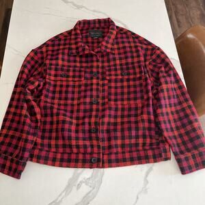 Sanctuary Buffalo Plaid Colorful Jacket Wool Blend Black Pink Red Size XL NWT